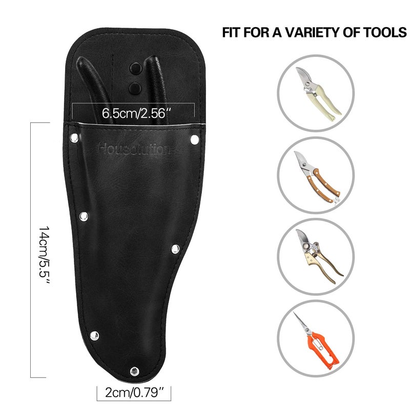 Housolution Garden Pruner Sheath, Pruner Holster, Premium PU Leather Holster Protective Case Cover Scabbard for Gardening Pruning Shears Scissor - Black - Image 2
